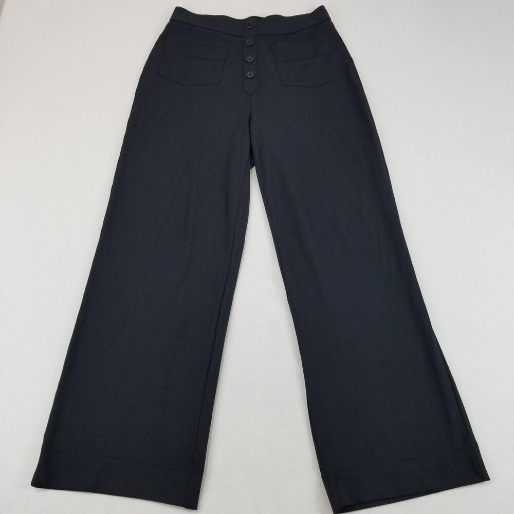 Halara Pants Womens Medium Petite Black Wide Leg Button Fly Stretch Knit Dress